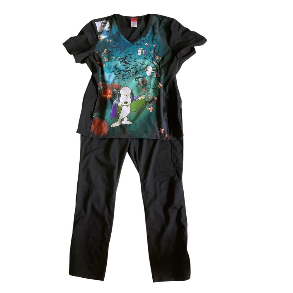 Purple Label Yoga Pants Peanuts Halloween Top Scrub Set Size L